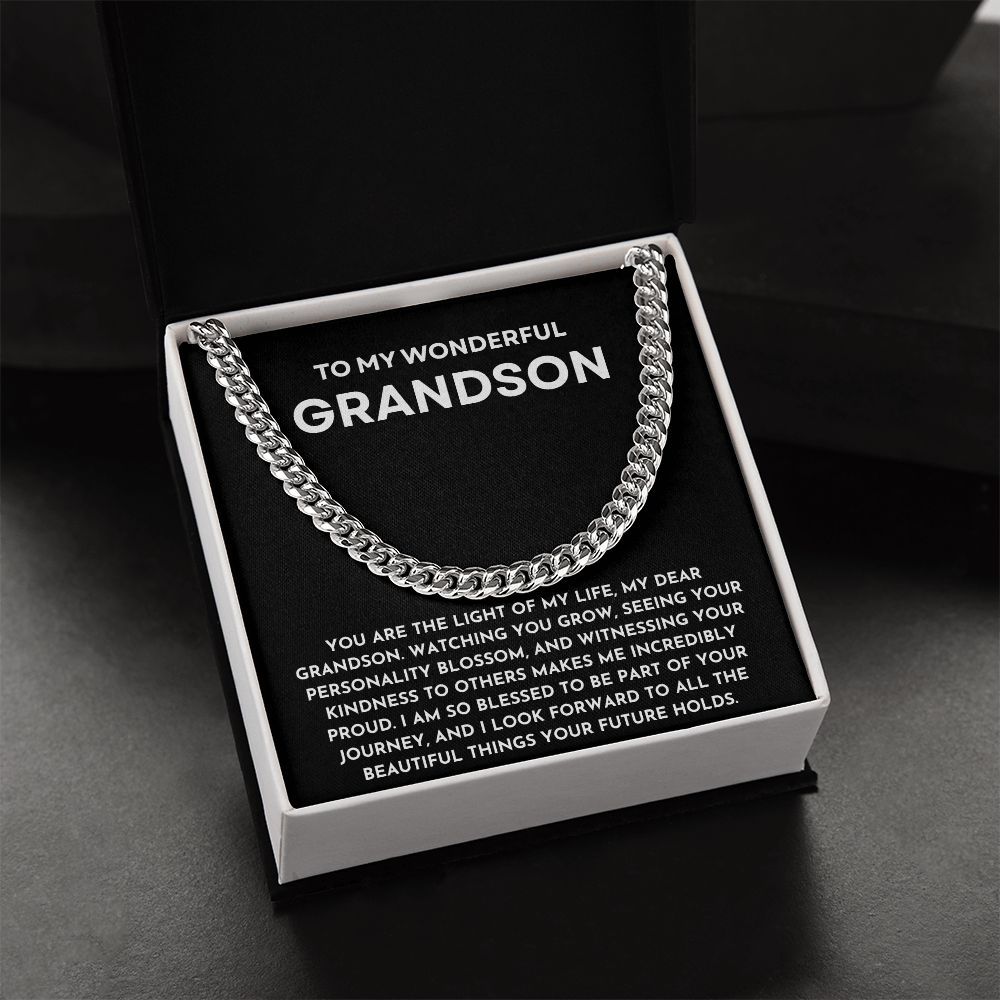 To My Grandson Cuban Link Chain Necklace | Birthday, Christmas, Graduation, or Just Because