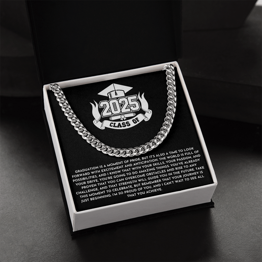 Graduation 2025 Cuban Link Chain – "The World Is Full of Possibilities" Gift for Him