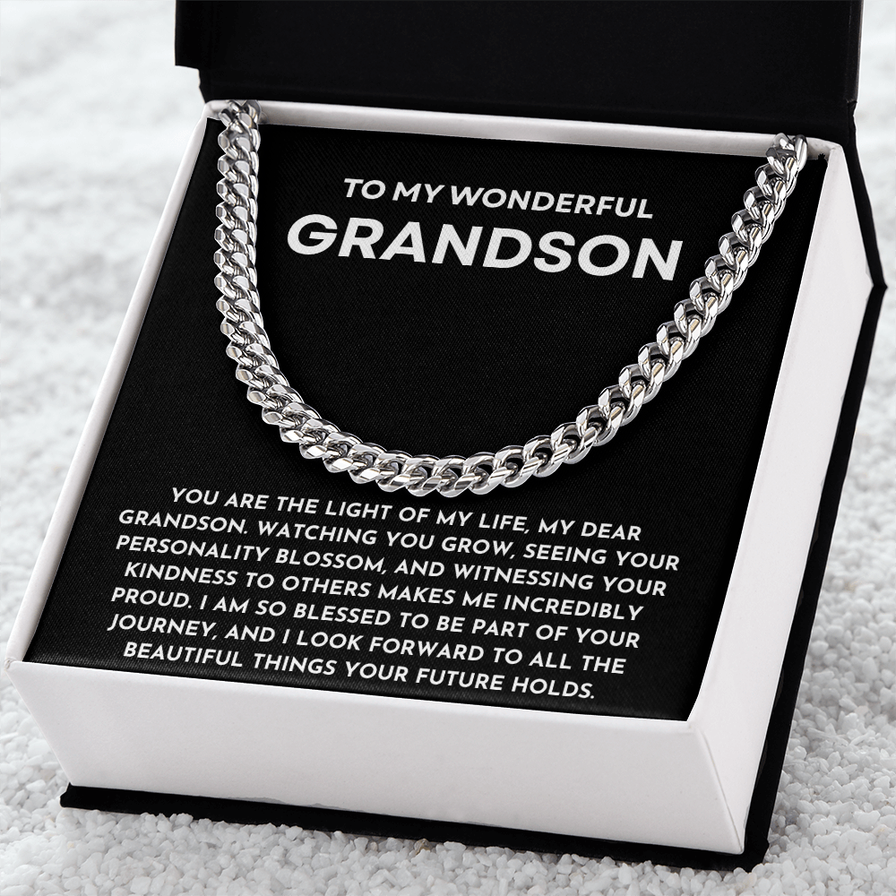 To My Grandson Cuban Link Chain Necklace | Birthday, Christmas, Graduation, or Just Because