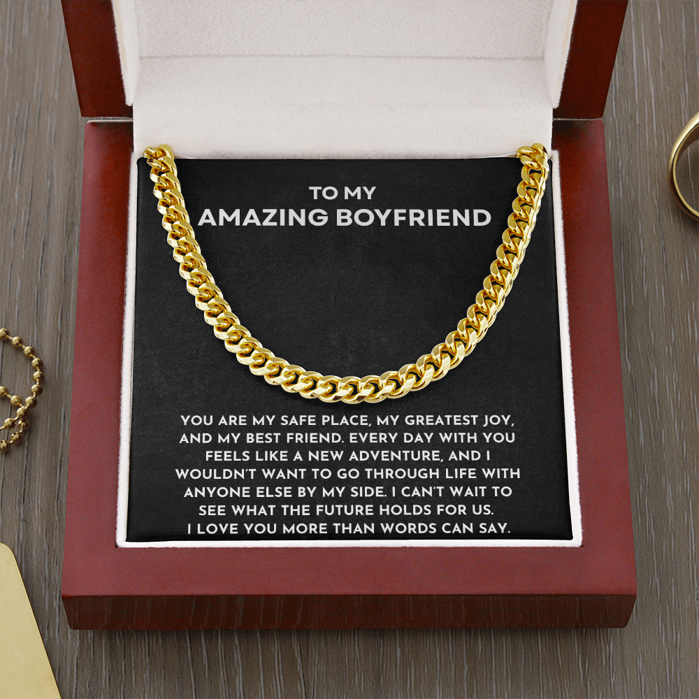 To My Amazing Boyfriend Cuban Link Chain Necklace | Anniversary, Birthday, Valentine's Day Present for Him
