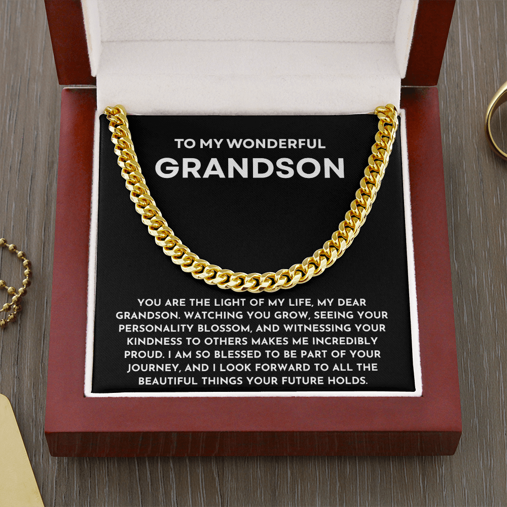 To My Grandson Cuban Link Chain Necklace | Birthday, Christmas, Graduation, or Just Because