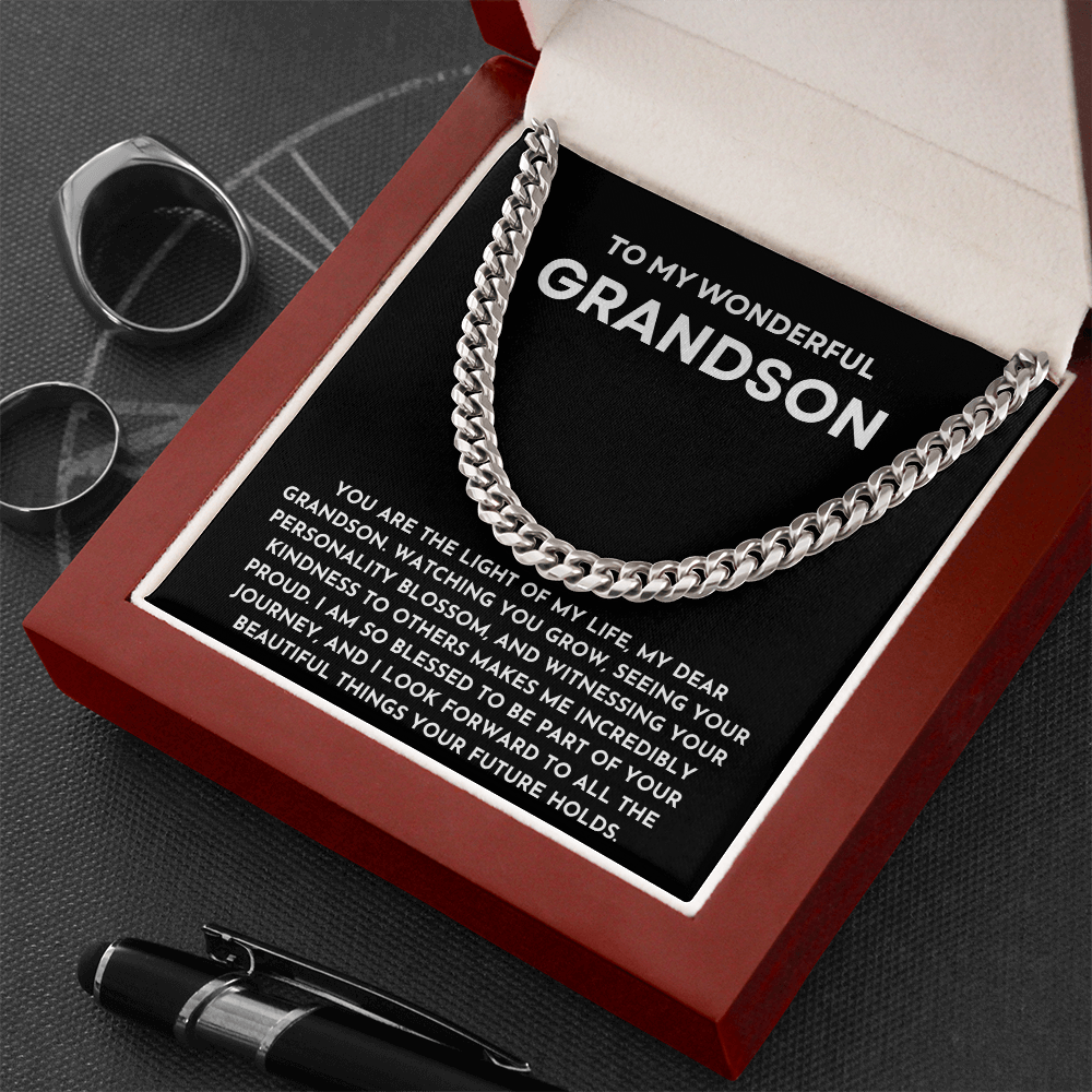 To My Grandson Cuban Link Chain Necklace | Birthday, Christmas, Graduation, or Just Because