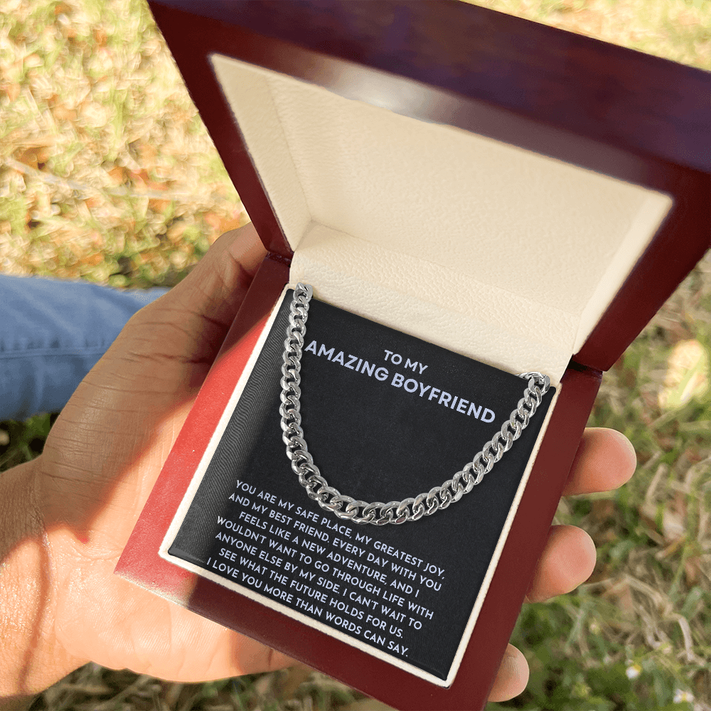 To My Amazing Boyfriend Cuban Link Chain Necklace | Anniversary, Birthday, Valentine's Day Present for Him