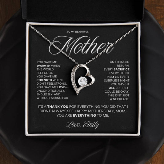 To My Beautiful Mother - “You Are Everything to Me” Heart Necklace Gift for Mom