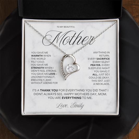 To My Beautiful Mother - “You Are Everything to Me” Heart Necklace Gift for Mom