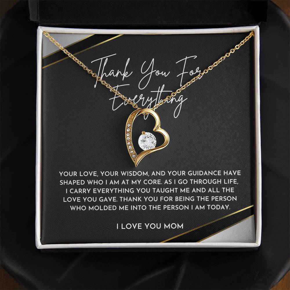 Thank You Mom Heart Necklace Gift | Appreciation Jewelry for Mother from Daughter or Son