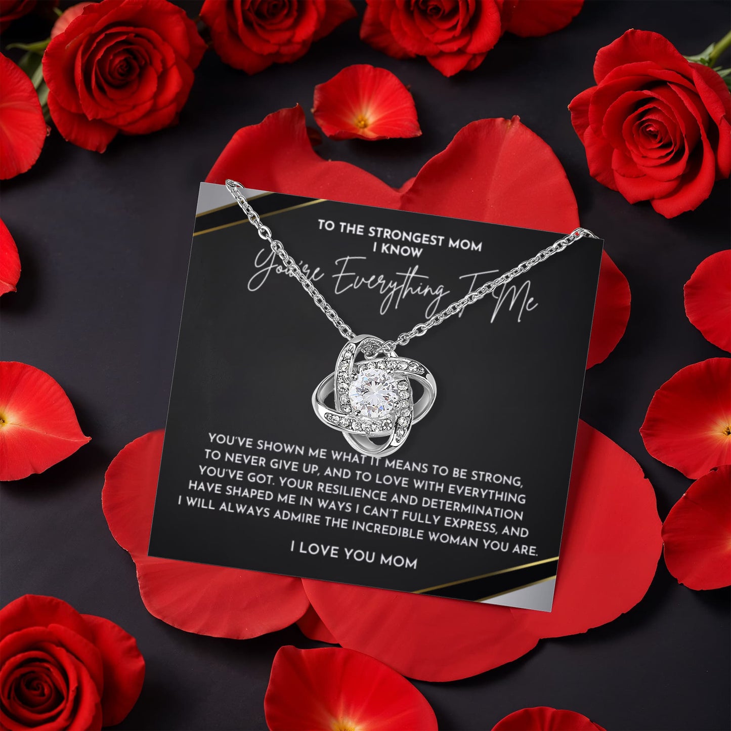 To The Strongest Mom I Know You're Everything To Me Necklace- Rotating Rose Box