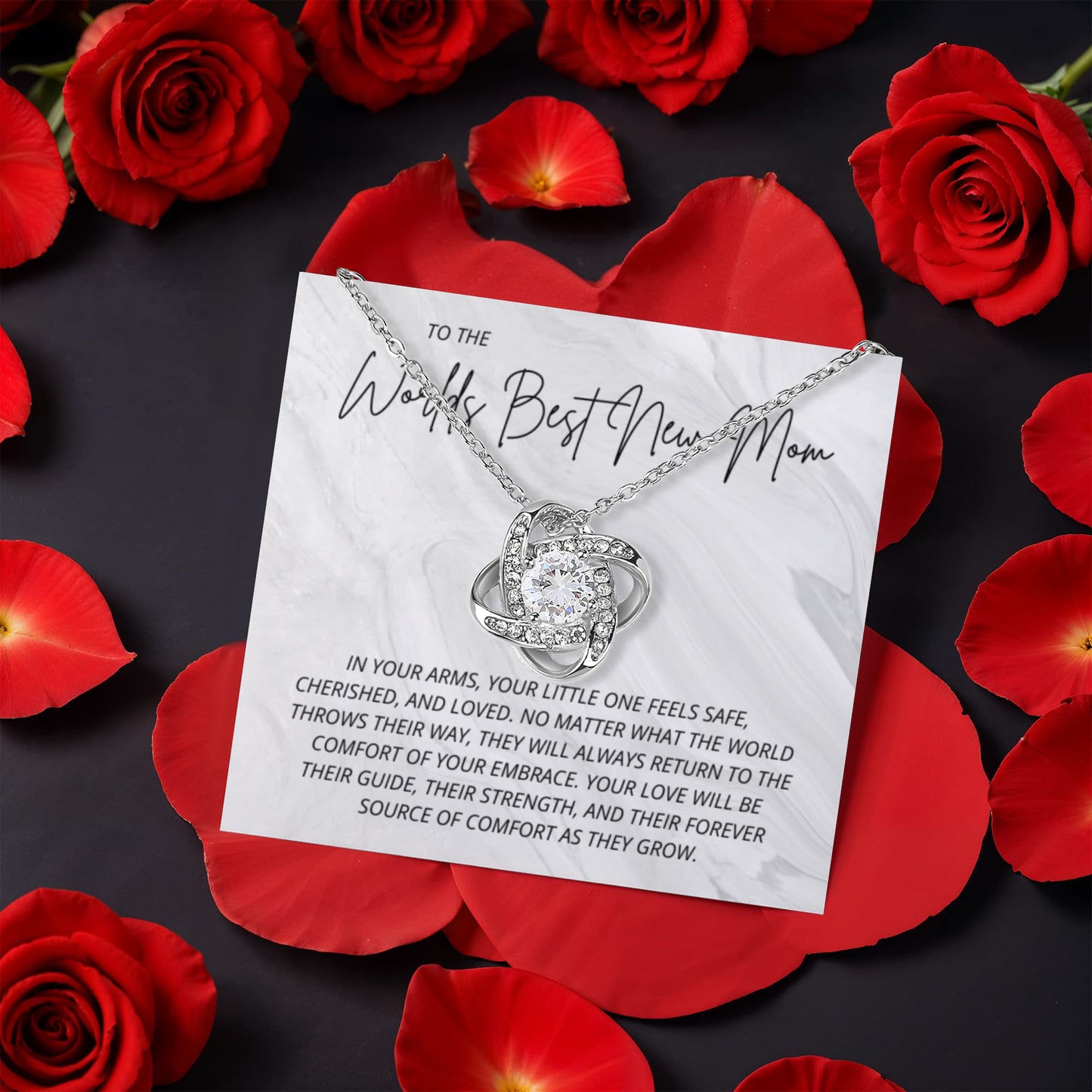 To The Worlds Best New Mom Necklace- Rotating Rose Box
