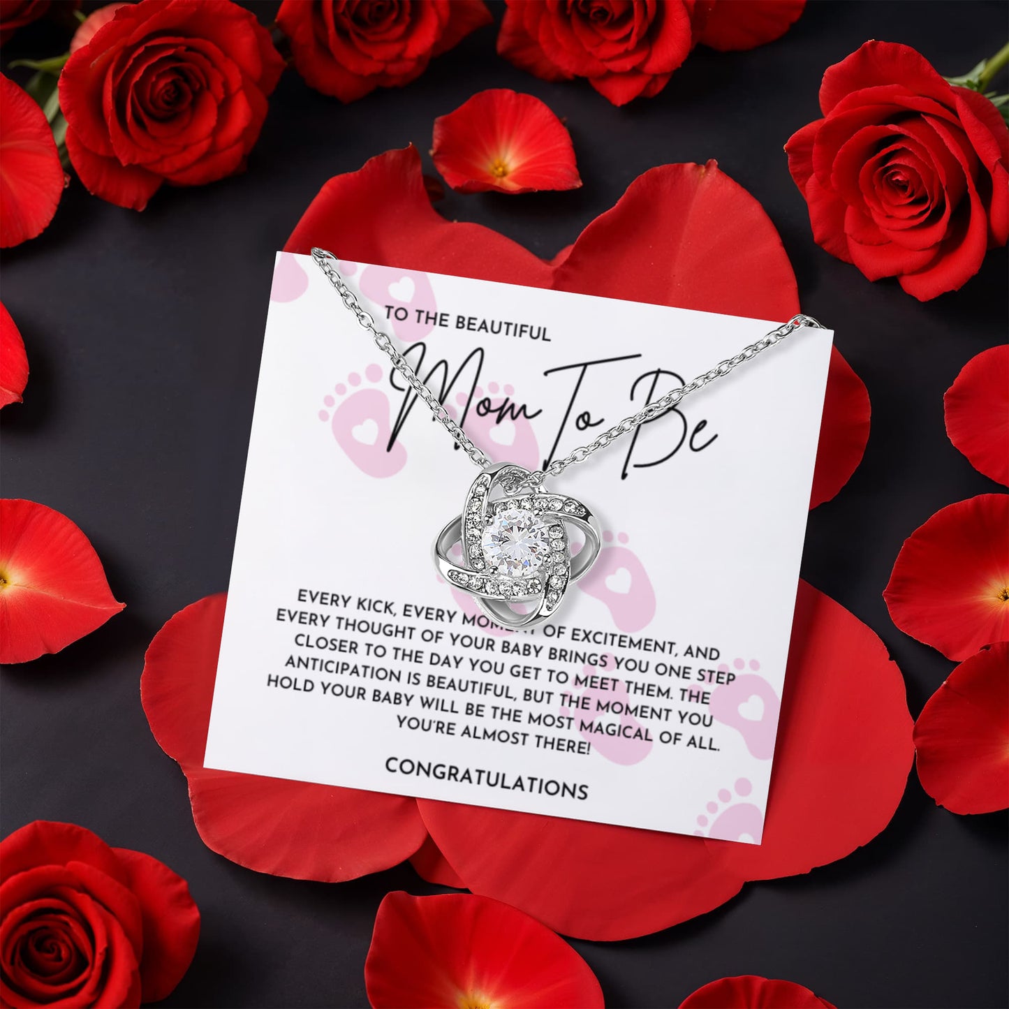 To The Beautiful Mom To Be Necklace- Rotating Rose Box