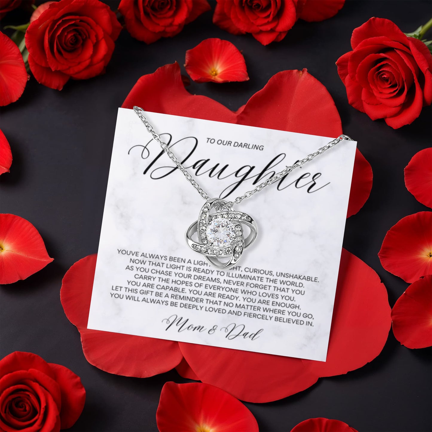 Graduation Necklace Gift for Daughter from Mom and Dad | Love Knot Box