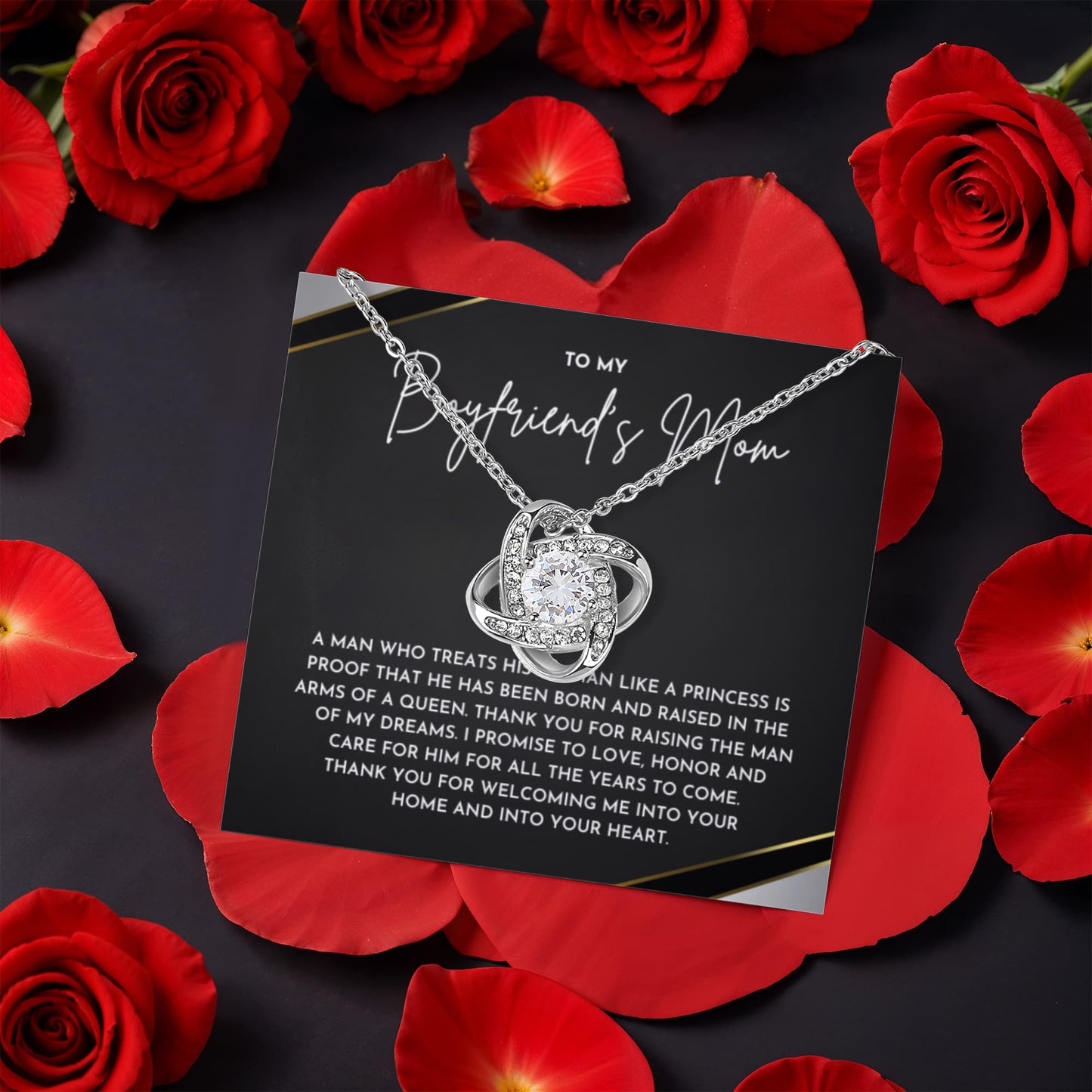 To My Boyfriends Mom Necklace- Rotating Rose Box