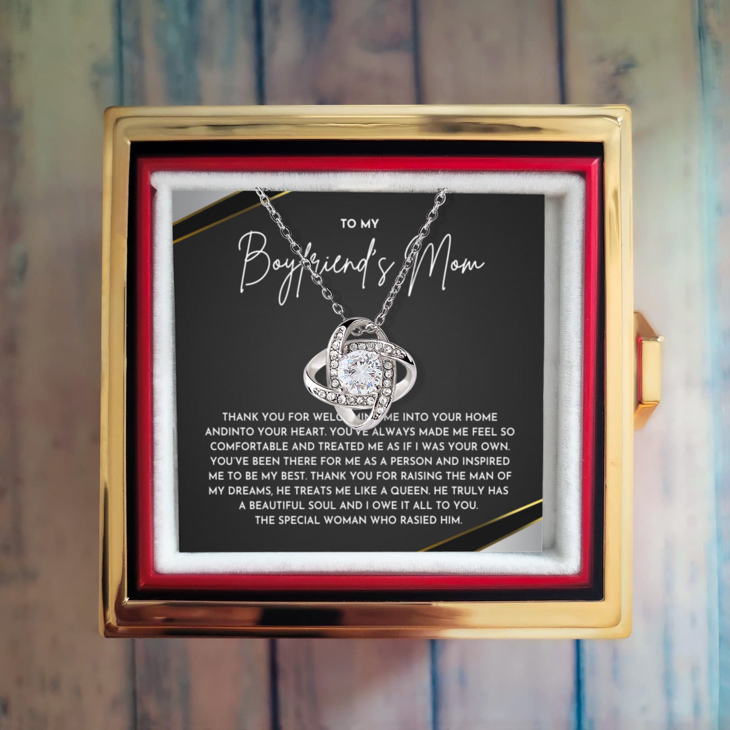 To My Boyfriend’s Mom | Love Knot Necklace Gift with Heartfelt Message from Girlfriend