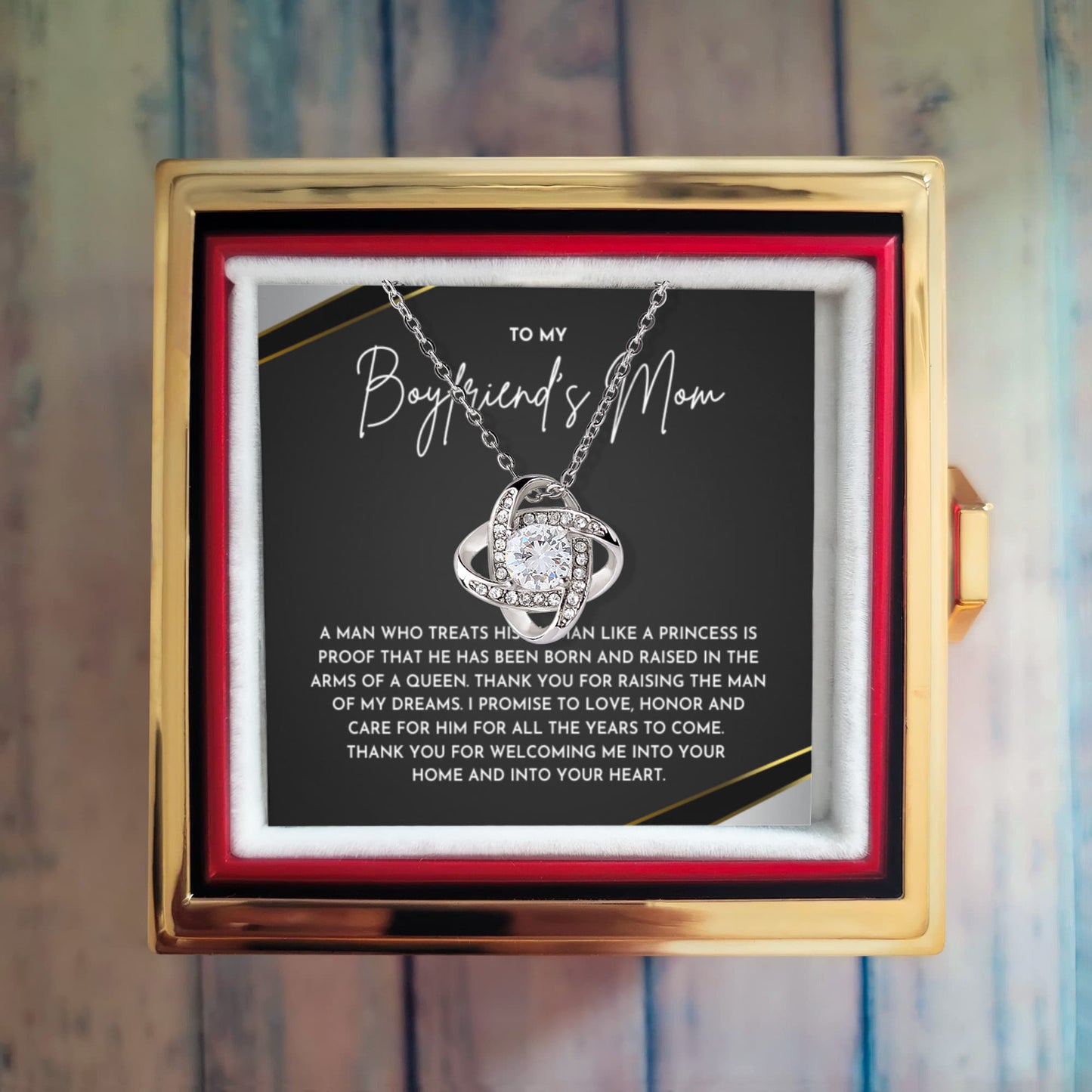 To My Boyfriends Mom Necklace- Rotating Rose Box