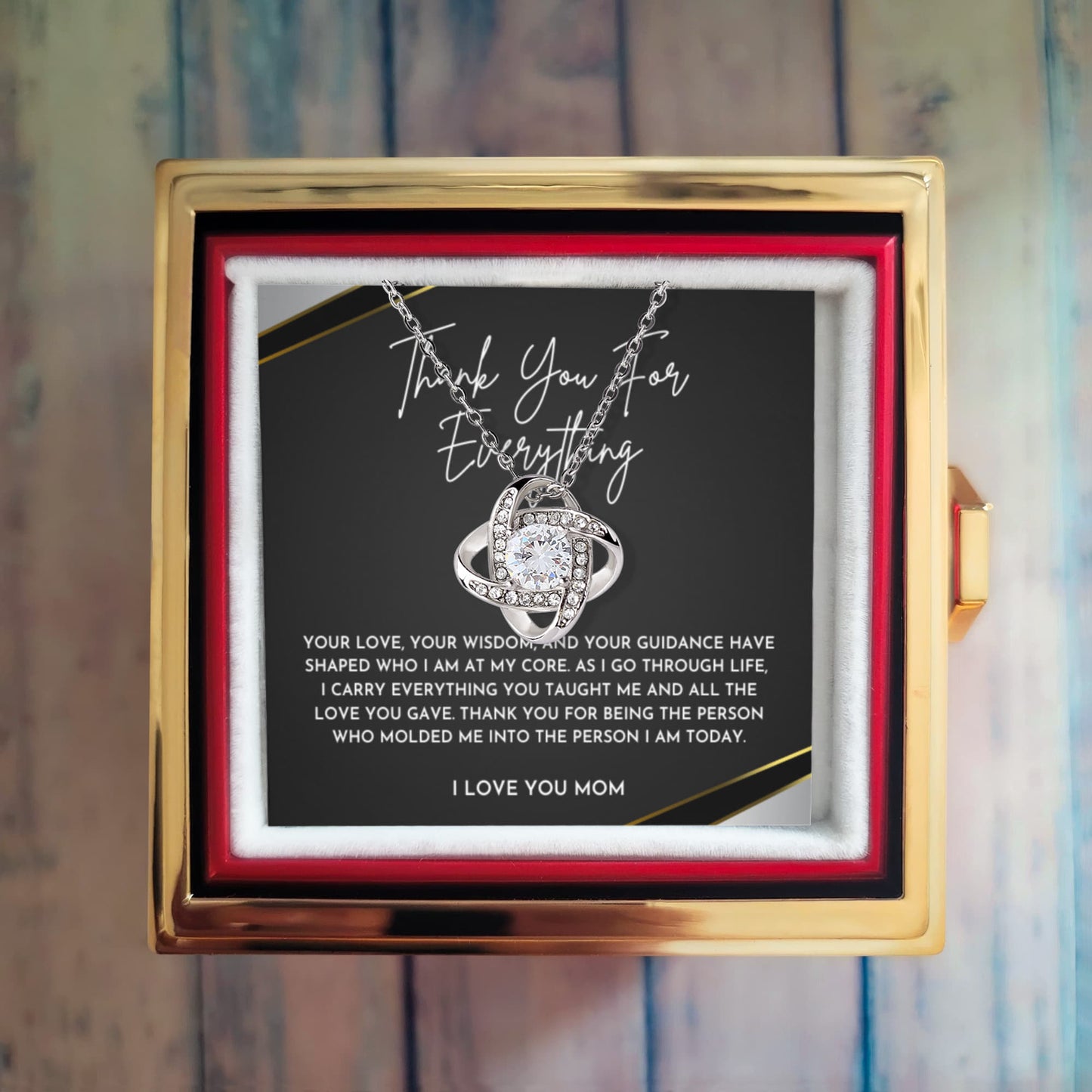 Thank You For Everything, Mom Necklace- Rotating Rose Box