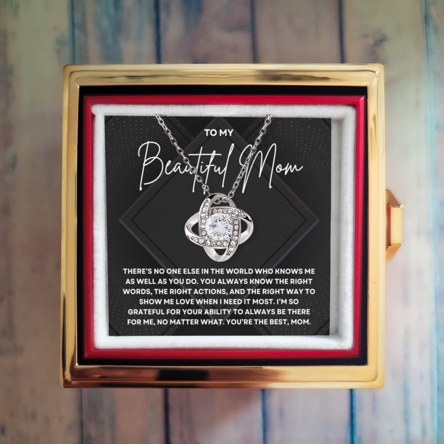 To My Beautiful Mom Necklace - Rotating Rose Gift Box