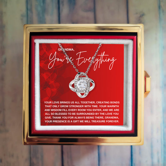 Grandma, You're Everything Necklace- Rotating Rose Box