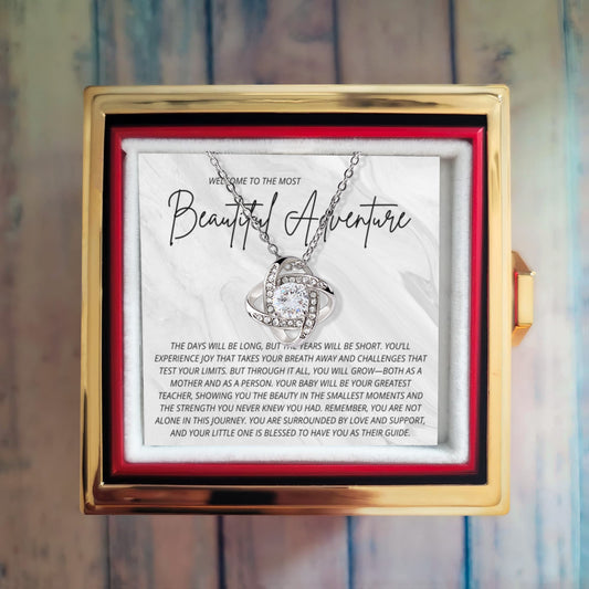 First Mother’s Day Necklace with Rose Box – "Welcome to the Most Beautiful Adventure"