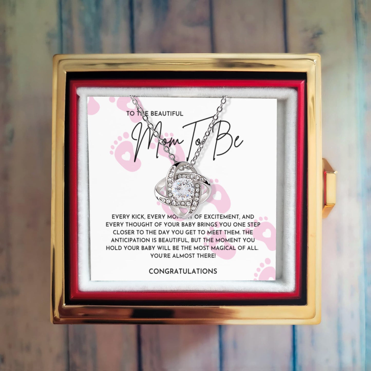 To The Beautiful Mom To Be Necklace- Rotating Rose Box