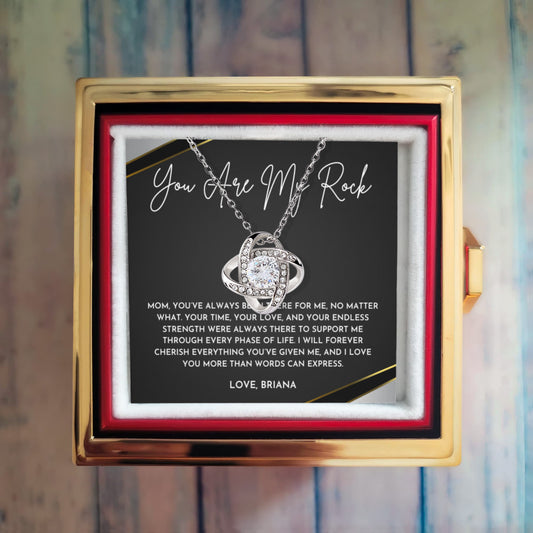 Mom, You Are My Rock Necklace- Rotating Rose Box