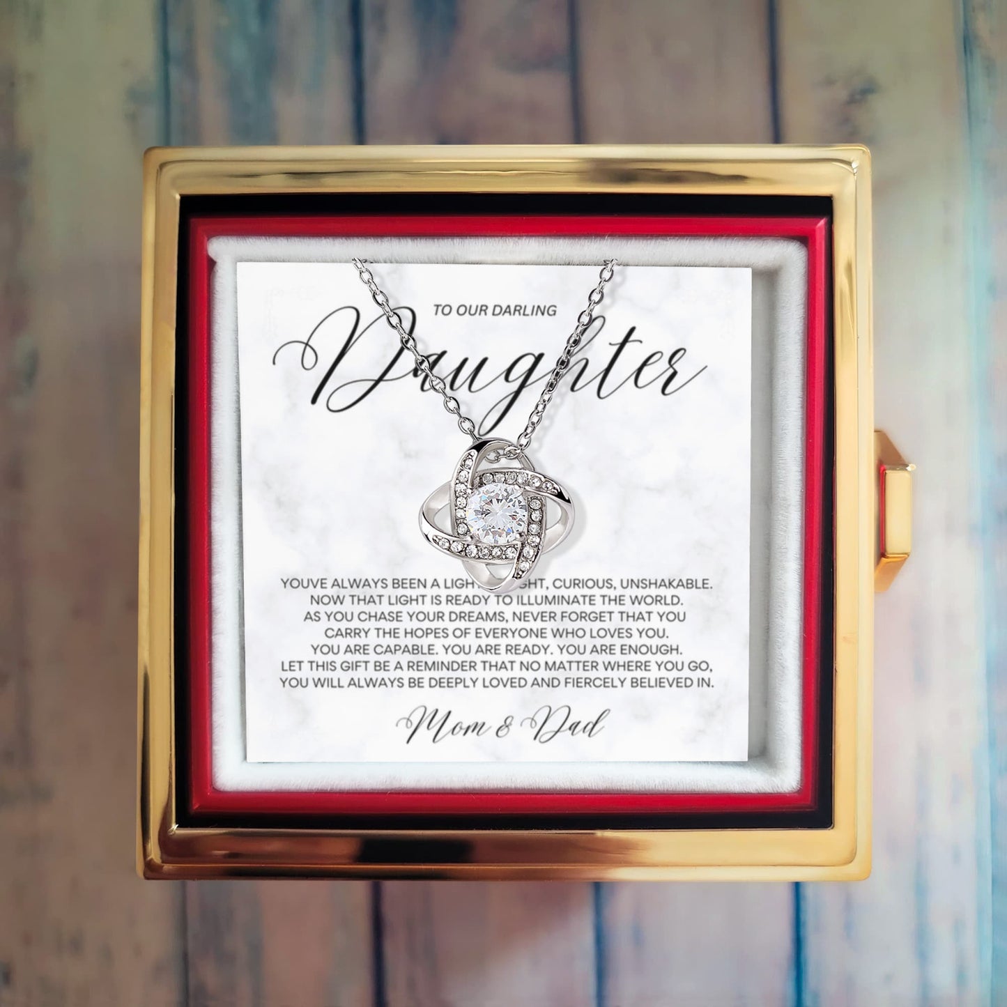 Graduation Necklace Gift for Daughter from Mom and Dad | Love Knot Box