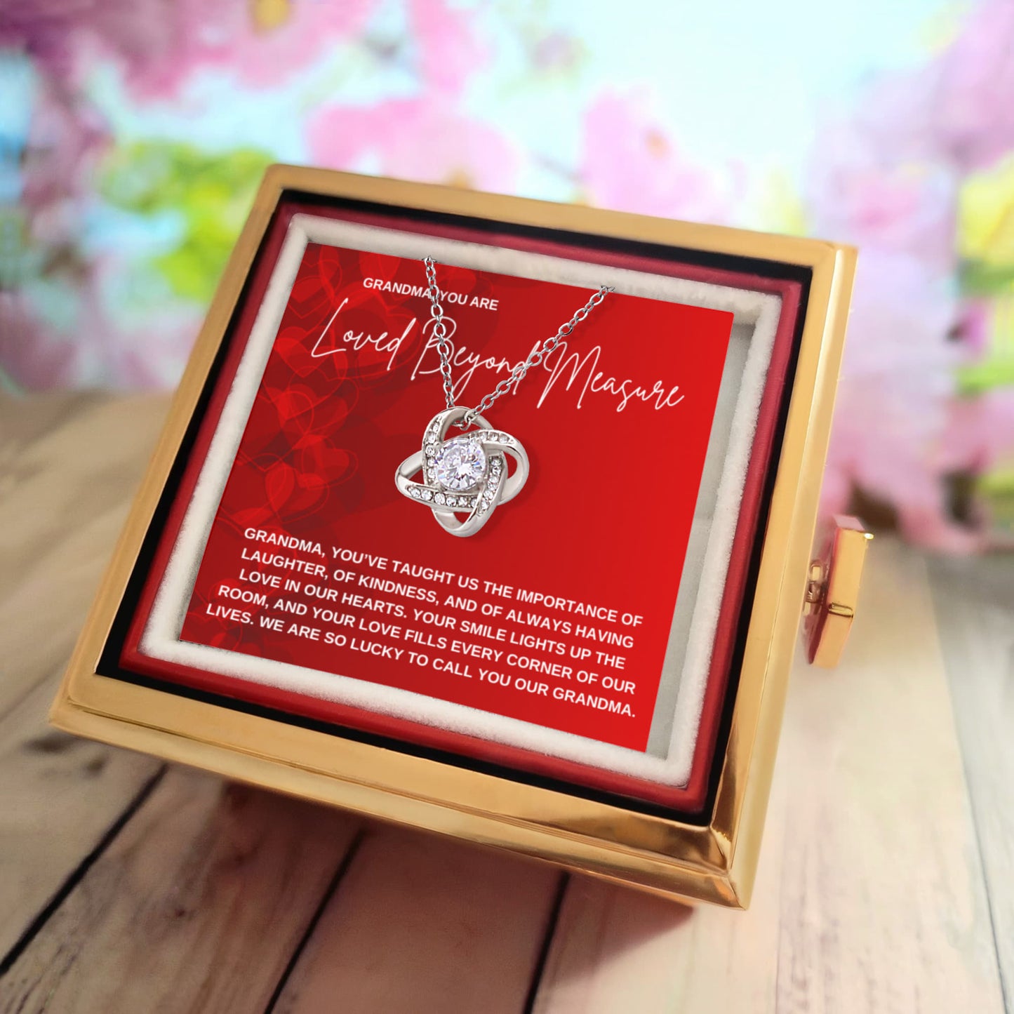 Grandma, You Are Loved Beyond Measure Necklace- Rotating Rose Box
