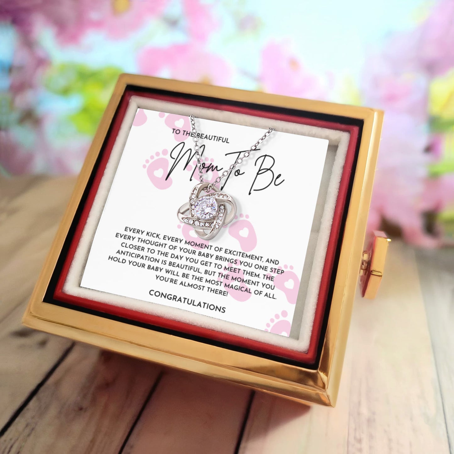 To The Beautiful Mom To Be Necklace- Rotating Rose Box