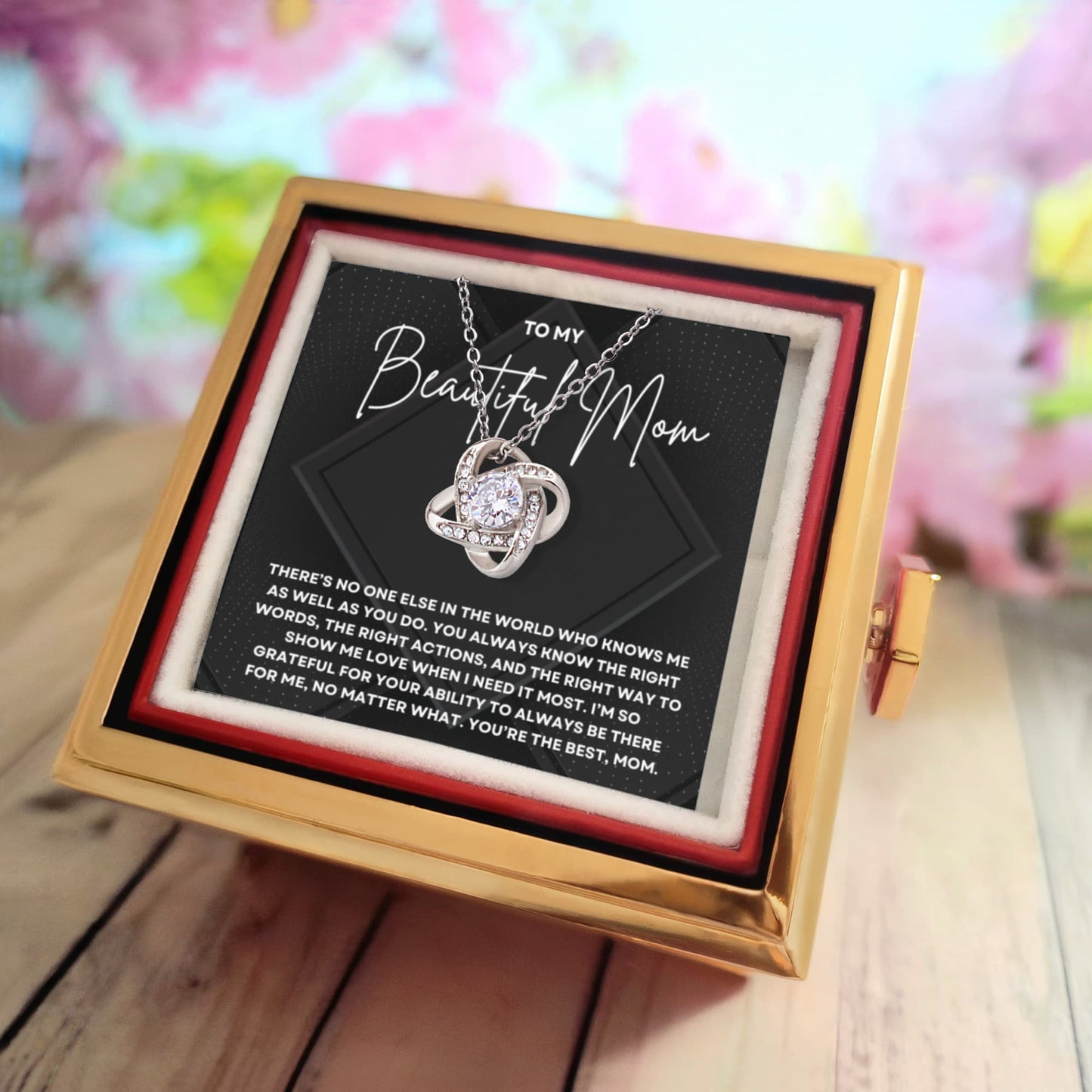 To My Beautiful Mom Necklace - Rotating Rose Gift Box