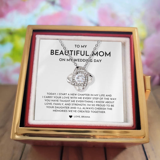 Elegant love knot necklace wedding day gift for mom from daughter with heartfelt message card