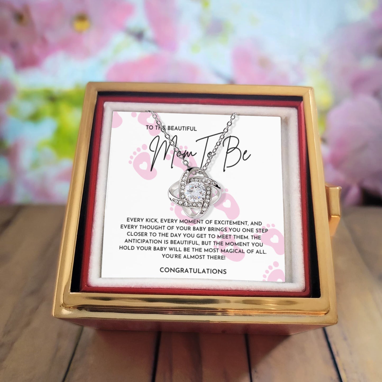 To The Beautiful Mom To Be Necklace- Rotating Rose Box