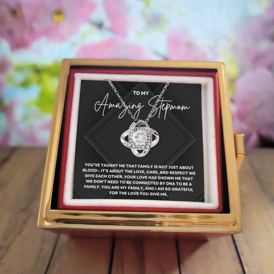 To My Amazing Stepmom Necklace - Rotating Rose Box