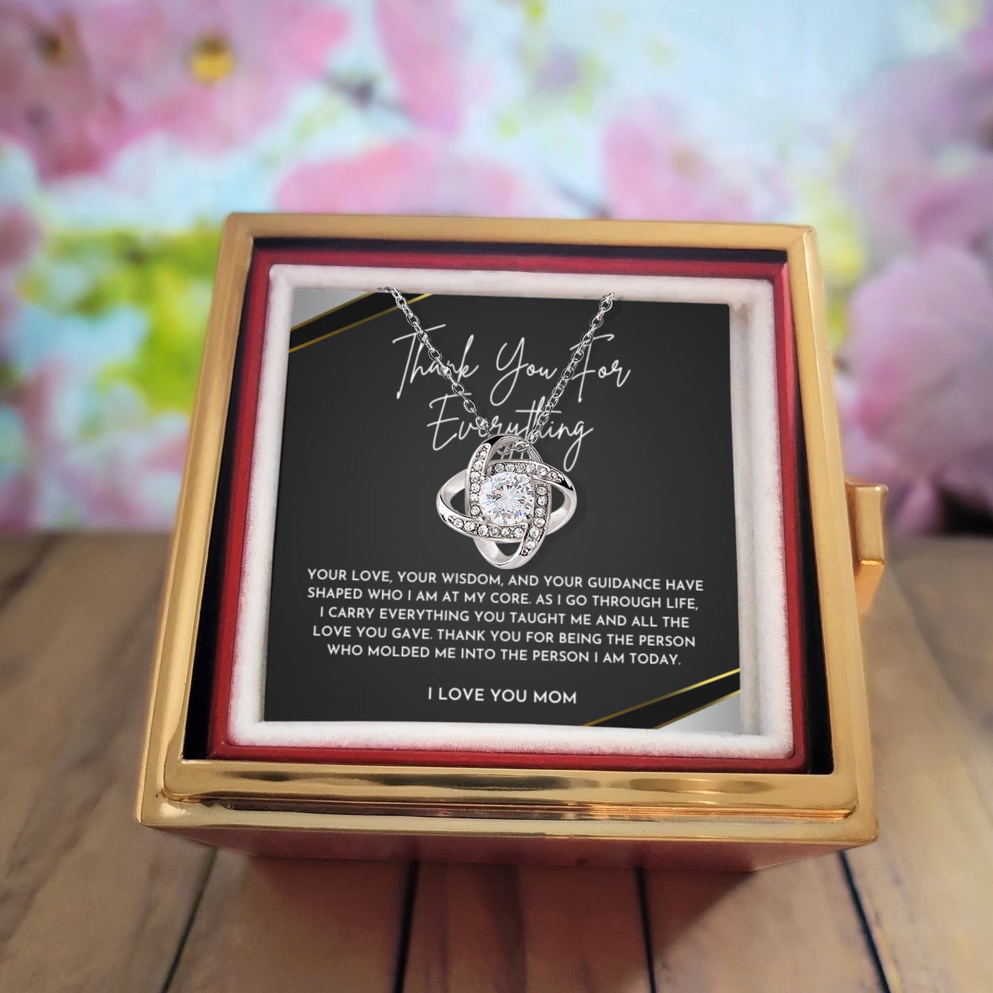 Thank You For Everything, Mom Necklace- Rotating Rose Box