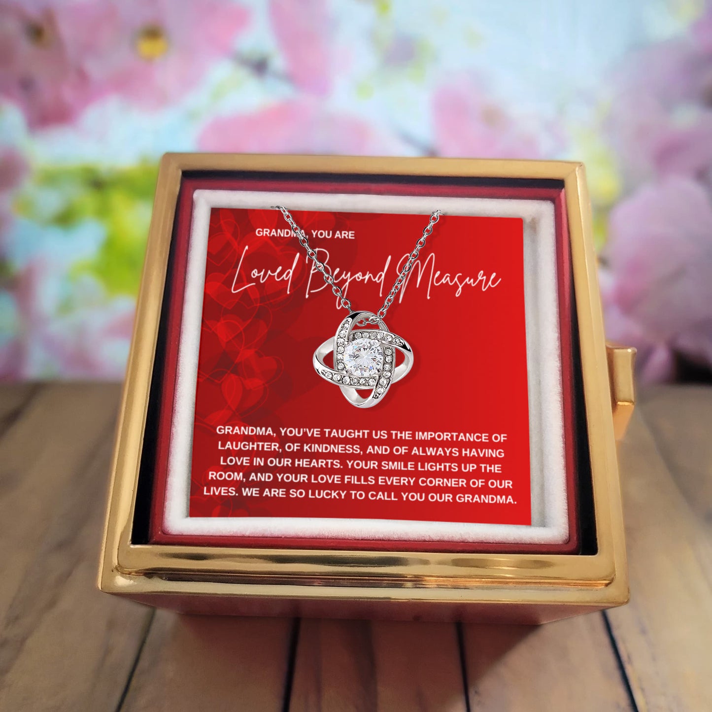 Grandma, You Are Loved Beyond Measure Necklace- Rotating Rose Box