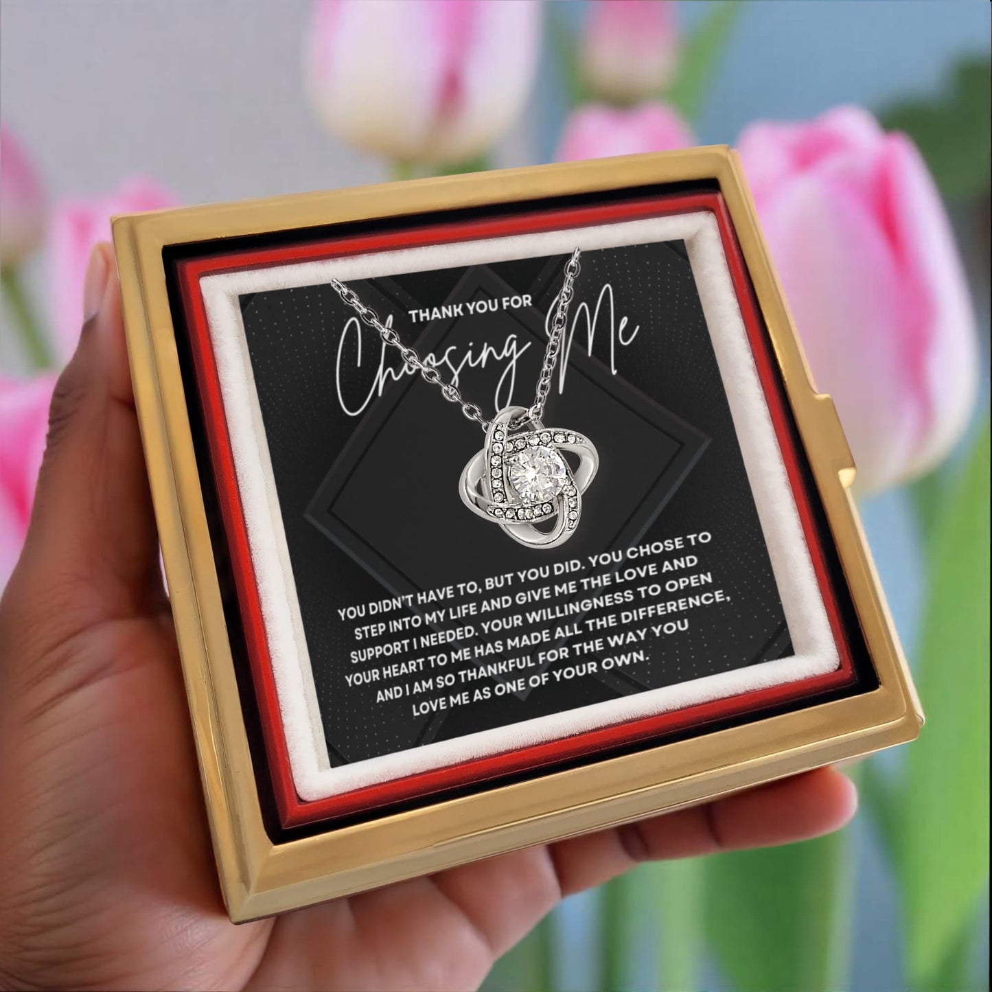 Thank You For Choosing  Necklace- Rotating Rose Box