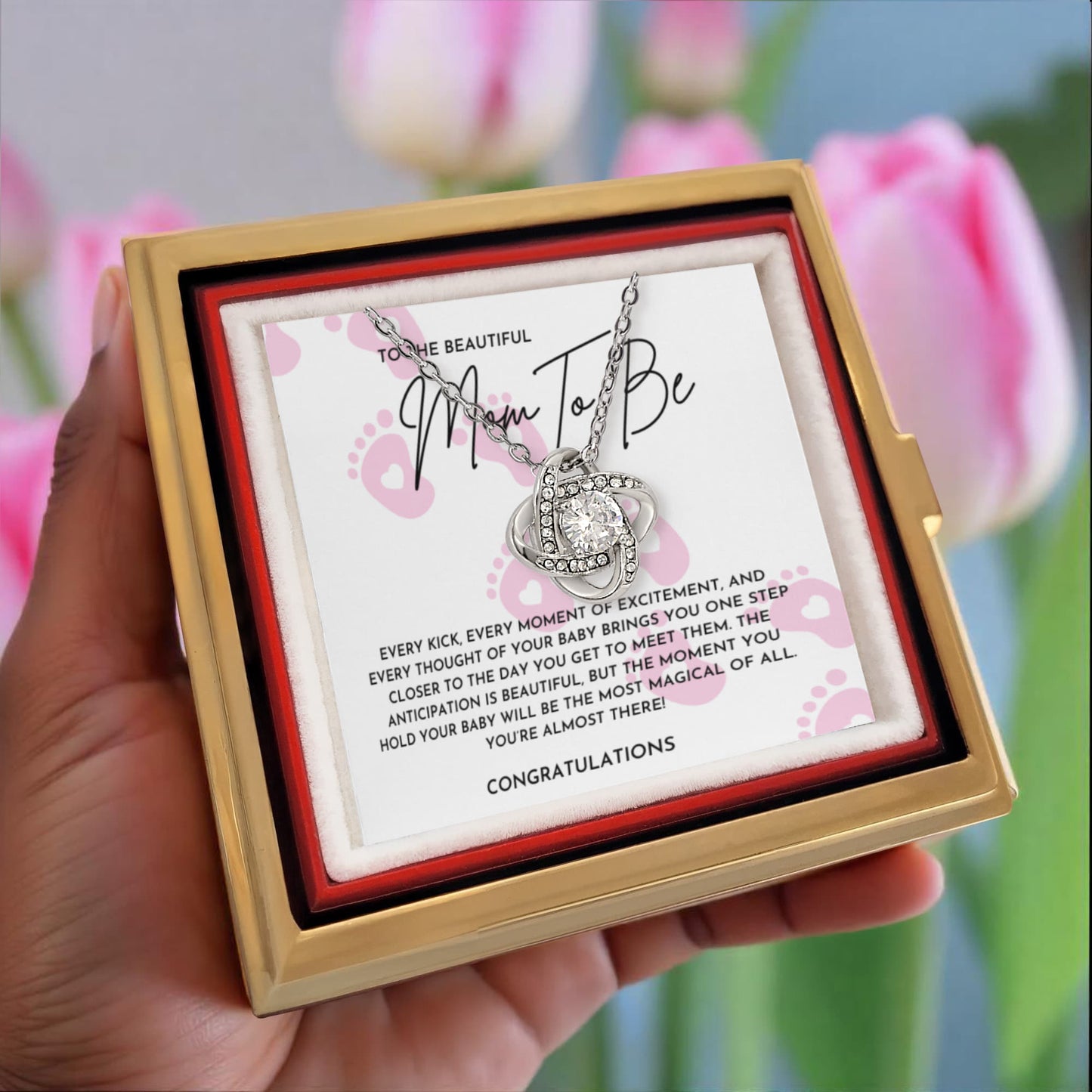 To The Beautiful Mom To Be Necklace- Rotating Rose Box