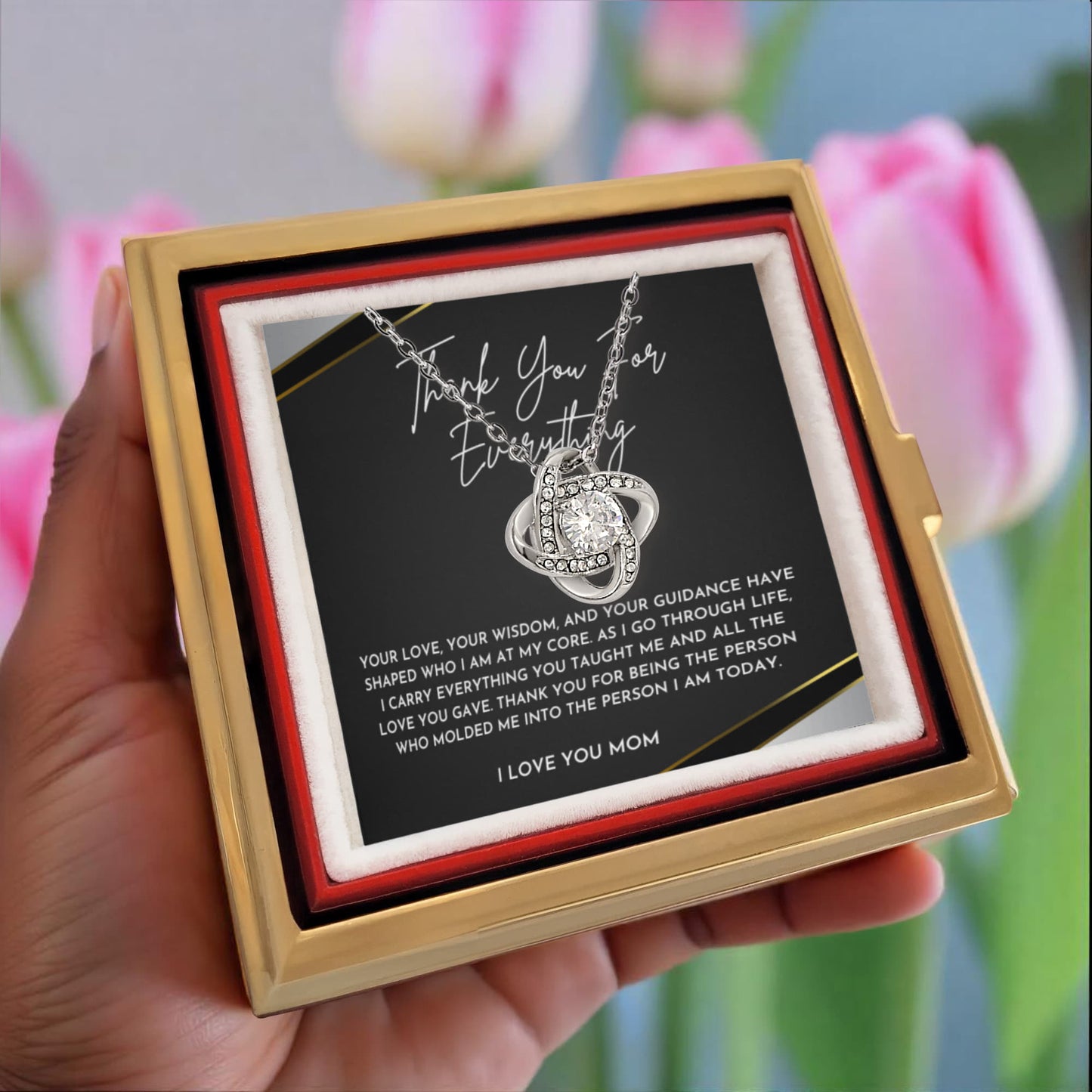 Thank You For Everything, Mom Necklace- Rotating Rose Box