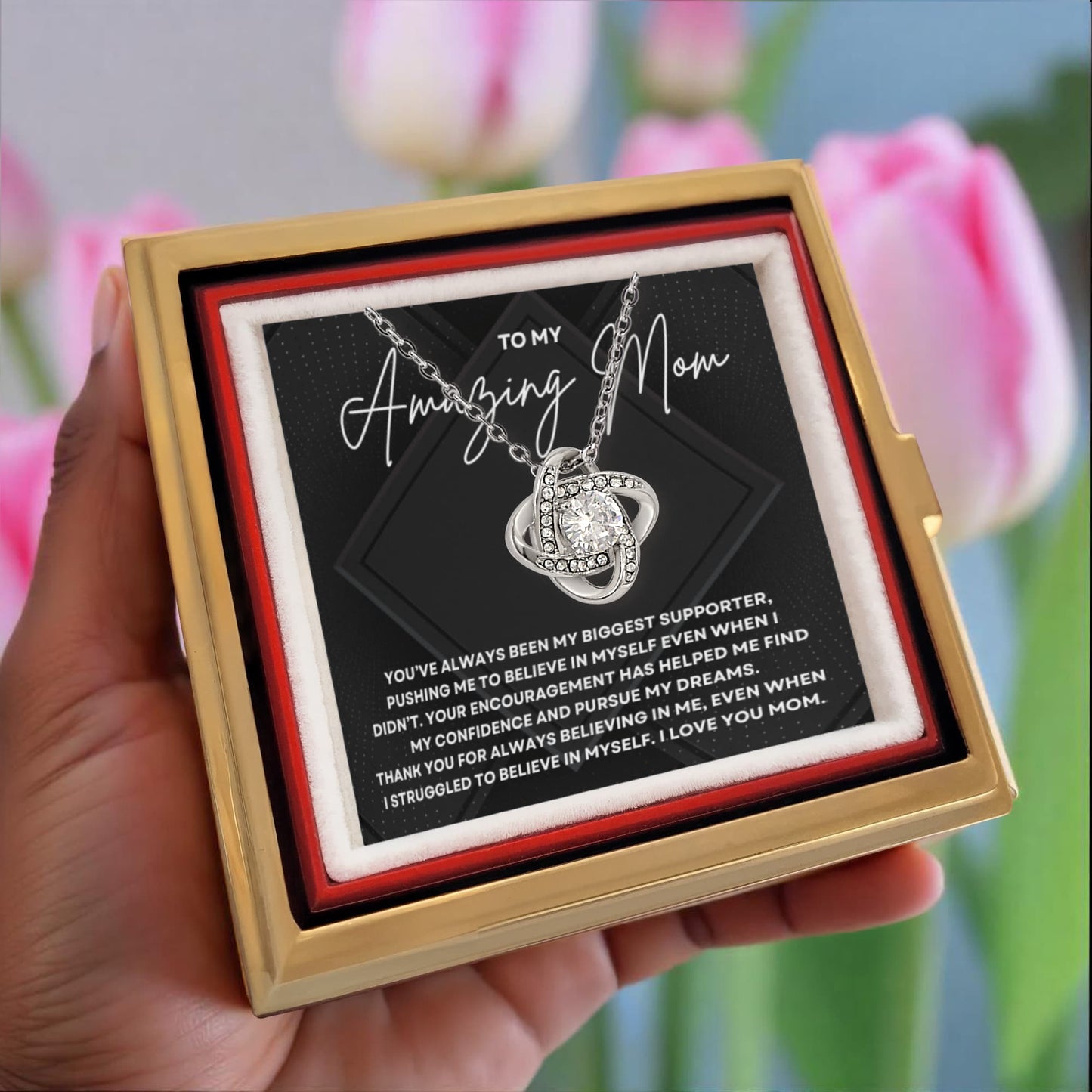 To My Amazing Mom Necklace - Rotating Rose Gift Box
