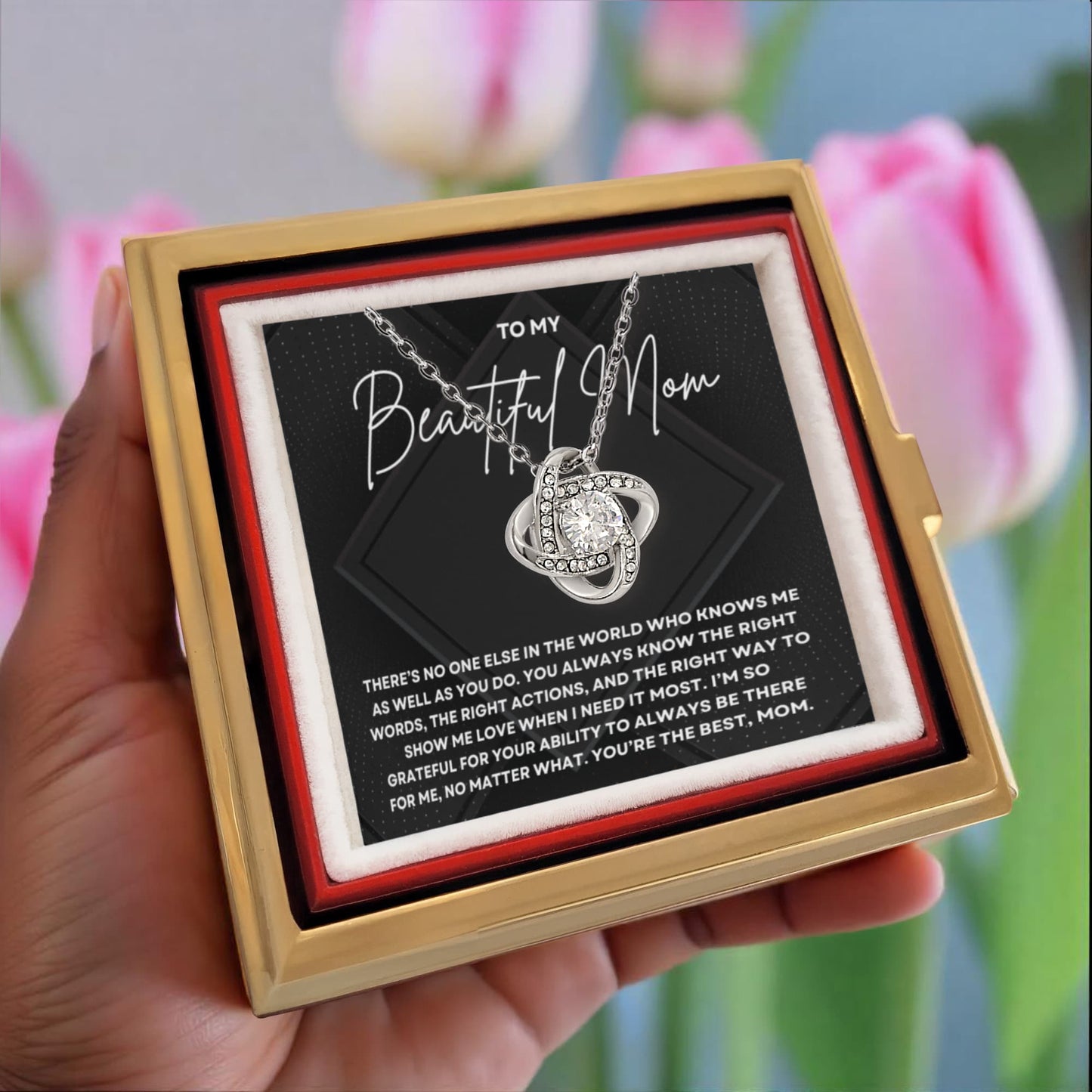 To My Beautiful Mom Necklace - Rotating Rose Gift Box