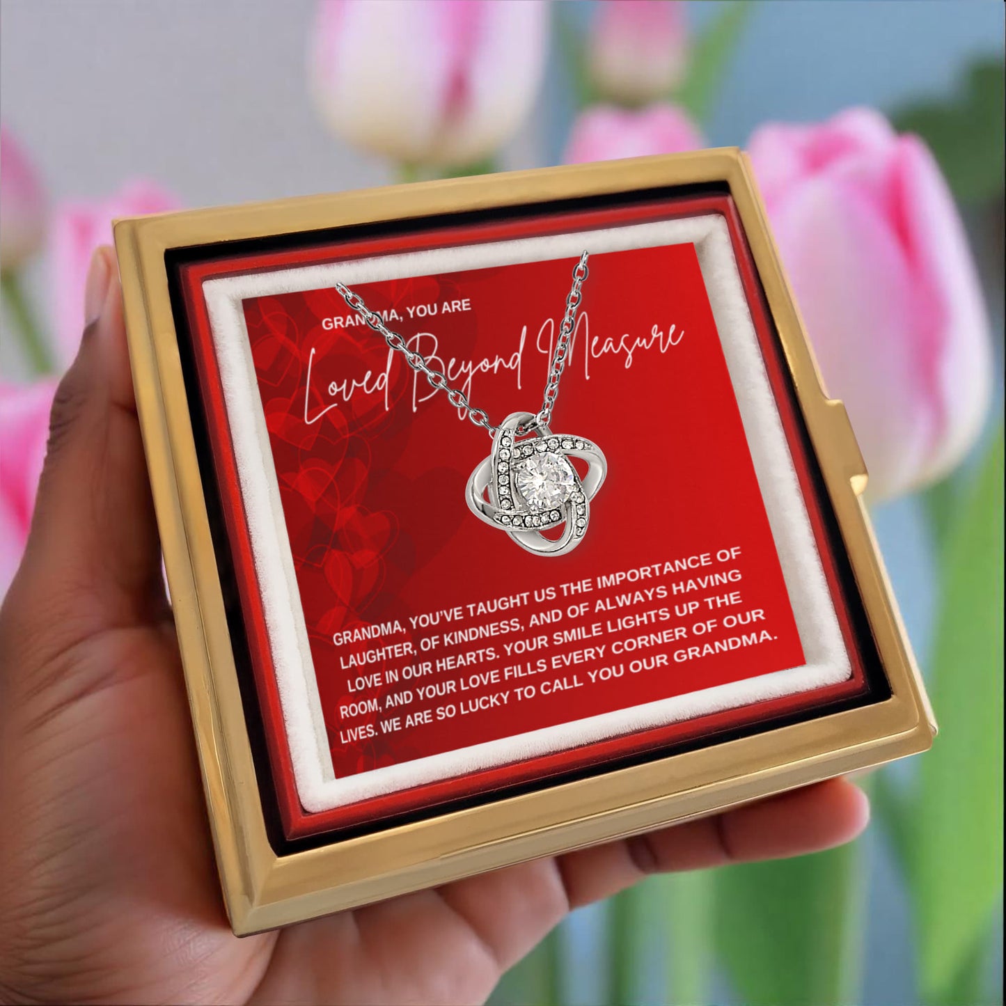 Grandma, You Are Loved Beyond Measure Necklace- Rotating Rose Box