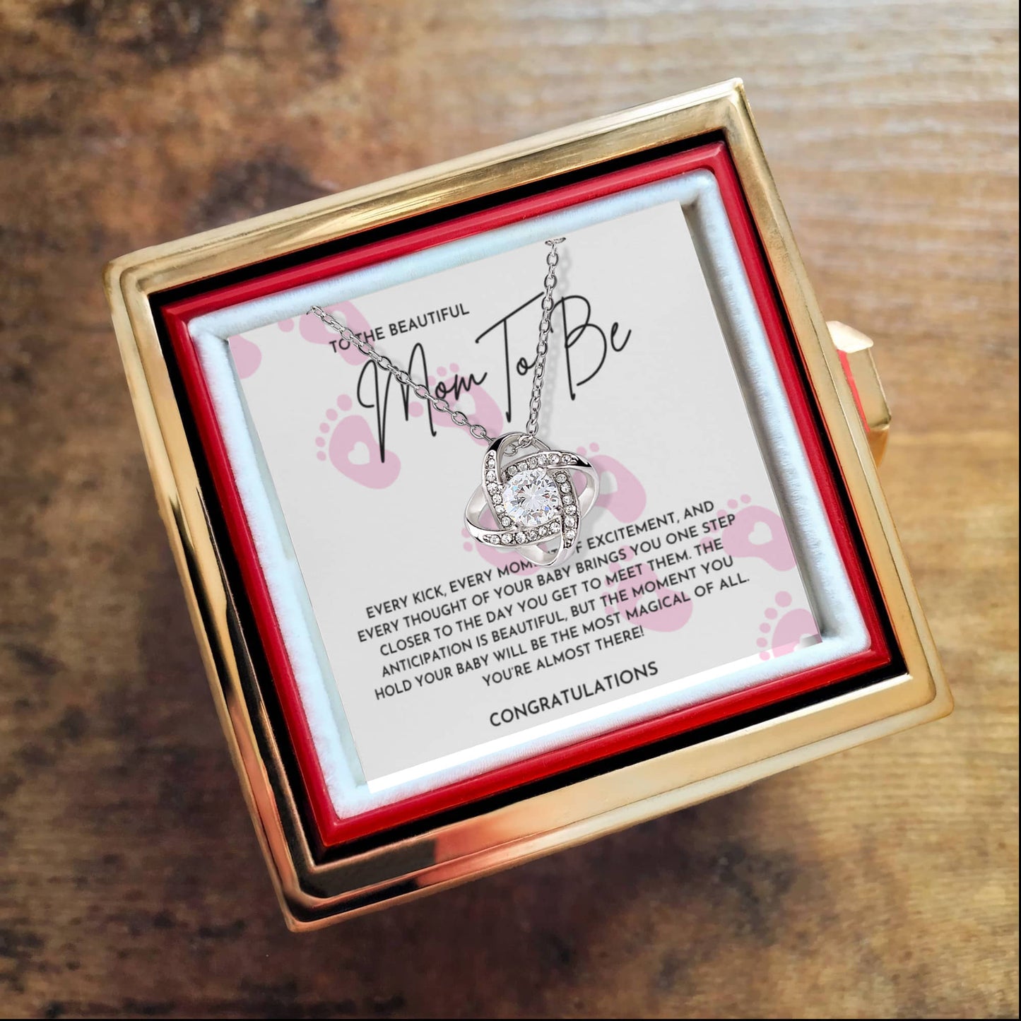 To The Beautiful Mom To Be Necklace- Rotating Rose Box