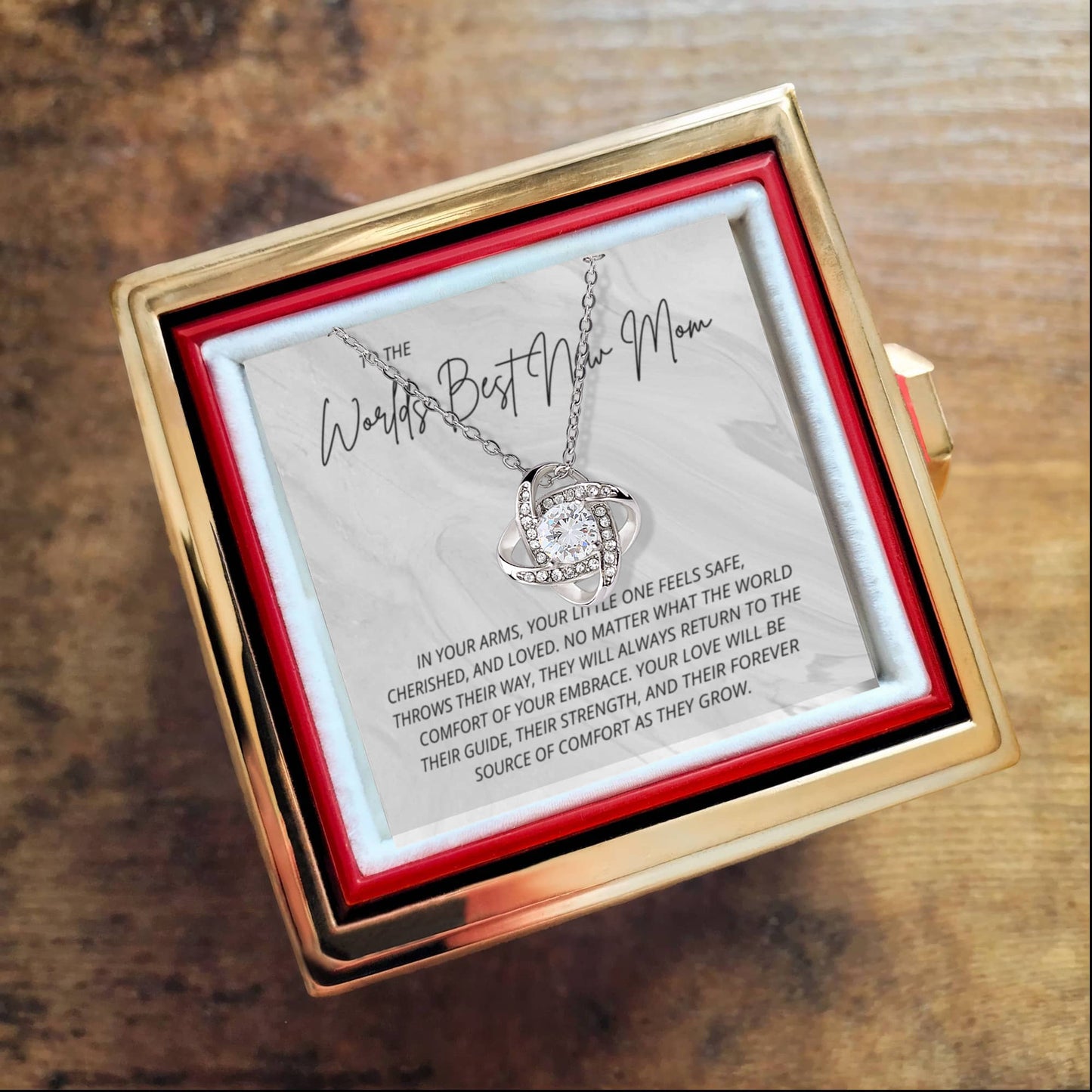 To The Worlds Best New Mom Necklace- Rotating Rose Box