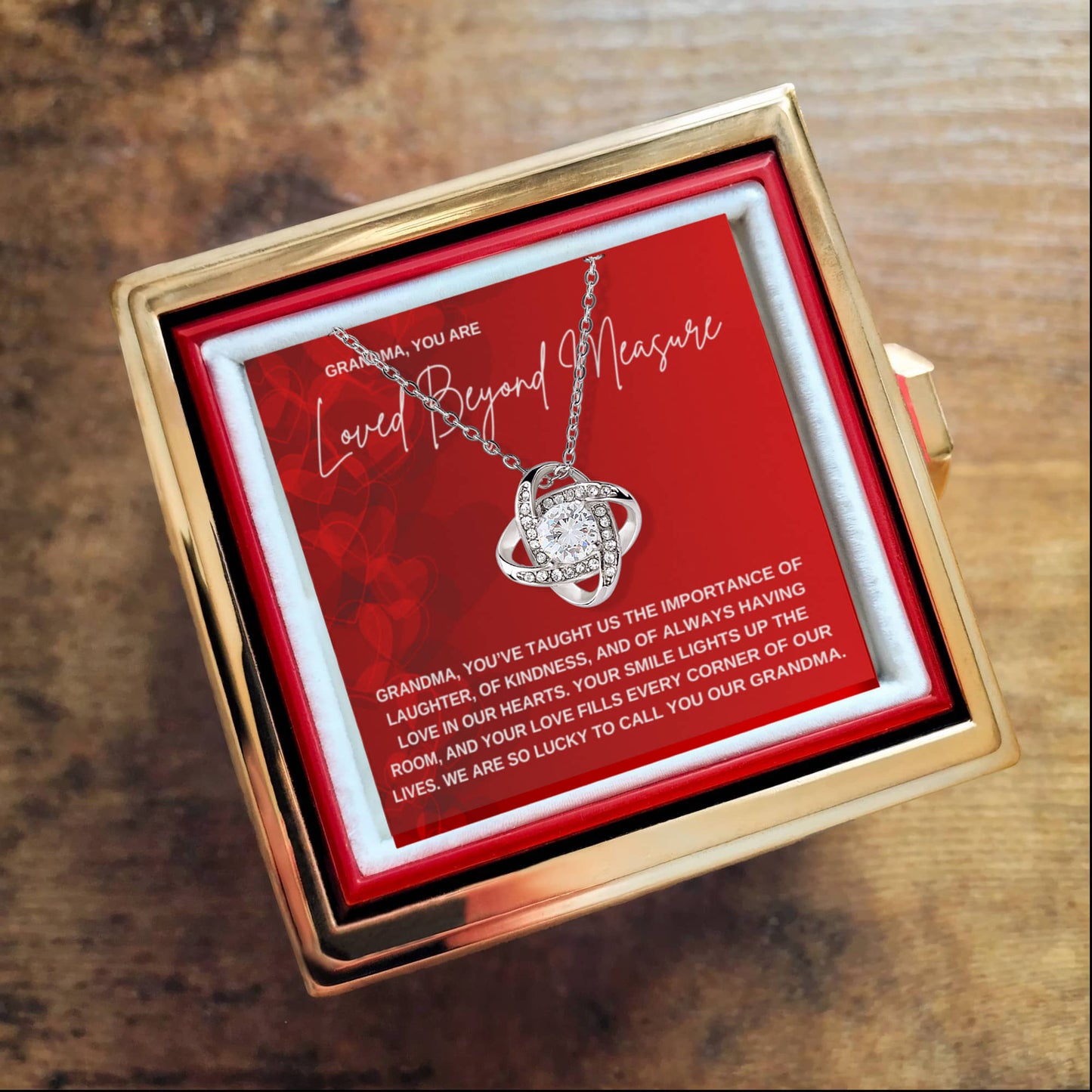Grandma, You Are Loved Beyond Measure Necklace- Rotating Rose Box